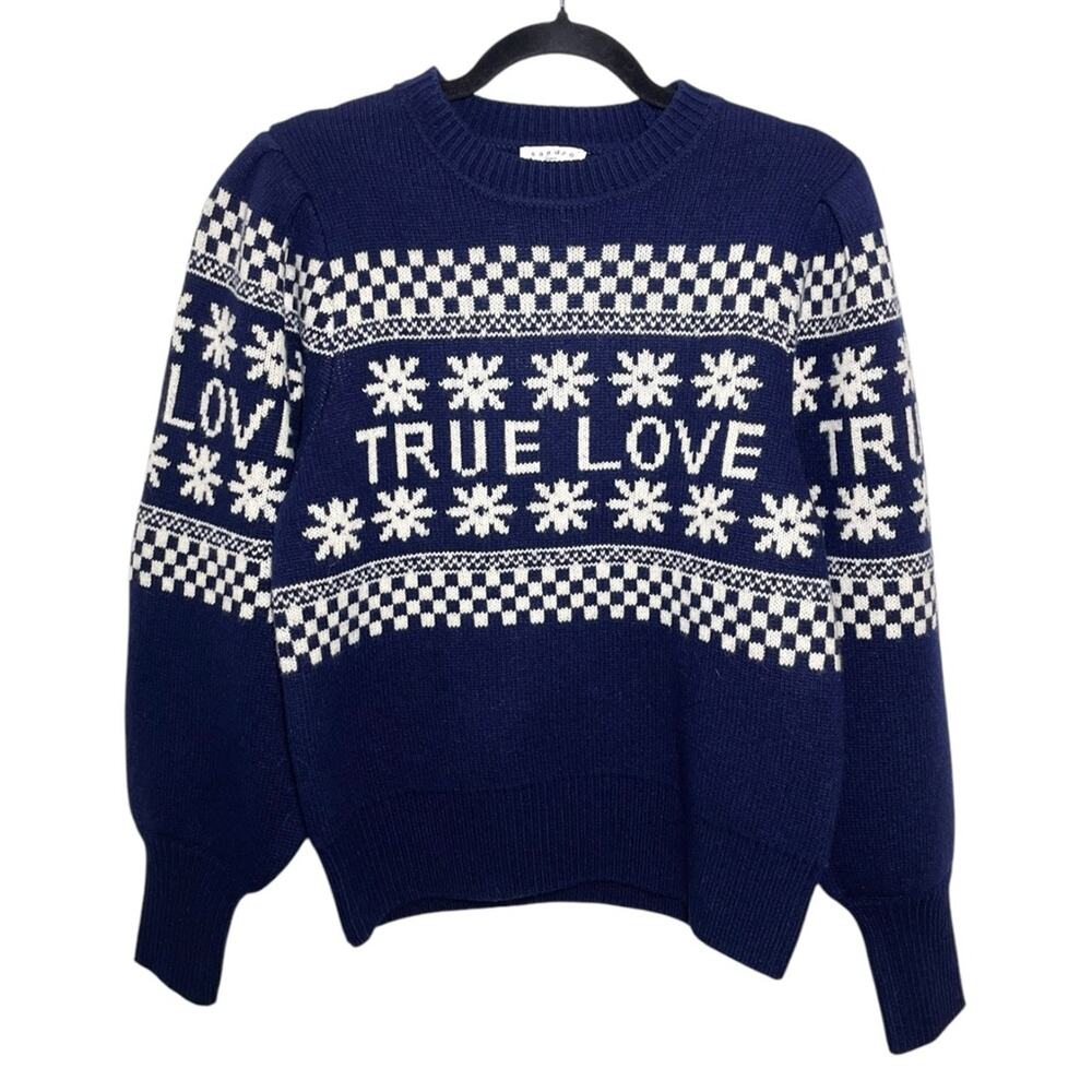 Sandro Paris Navy Blue White Wool Blend True Love Luciano Sweater - 2 Medium - Picture 2 of 13
